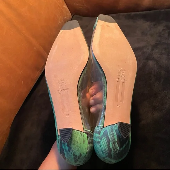 Miista see through clear green leather snakeskin pumps kitten heels - Picture 9 of 15